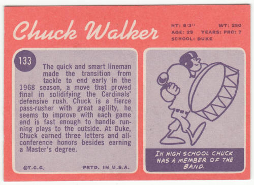 1970 Topps Football #133 Chuck Walker Rookie Card back