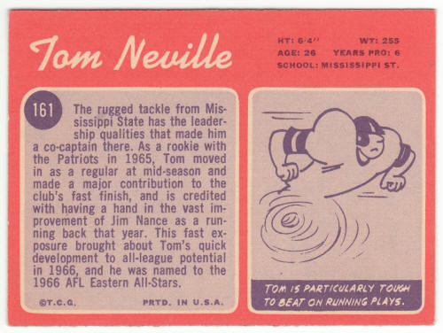 1970 Topps #161 Tom Neville Rookie Card back
