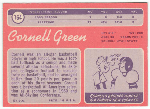 1970 Topps Football #164 Cornell Green back