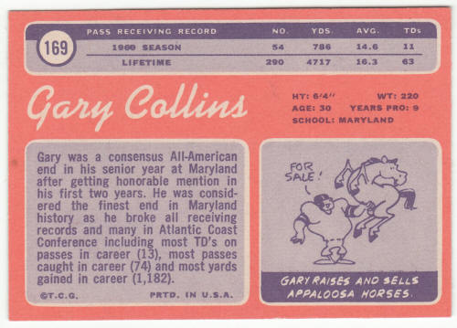 1970 Topps Football #169 Gary Collins back