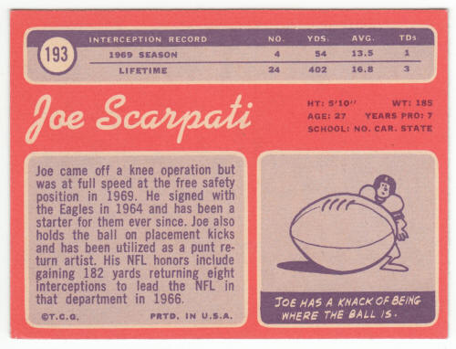 1970 Topps #193 Joe Scarpati back