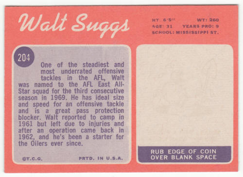 1970 Topps #204 Walt Suggs back