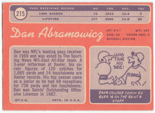 1970 Topps Football #215 Dan Abramowicz