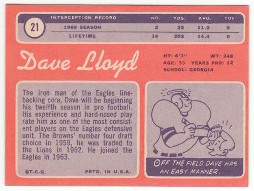 1970 Topps #21 Dave lloyd back