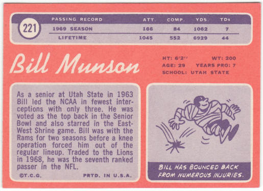 1970 Topps Football #221 Bill Munson