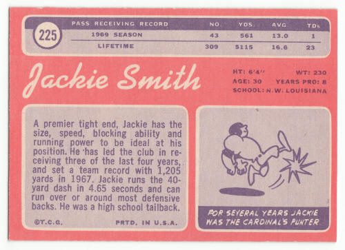 1970 Topps #225 Jackie Smith back