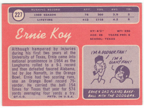 1970 Topps Football #227 Ernie Koy