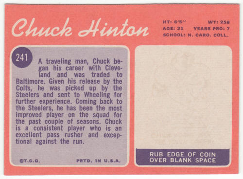 1970 Topps Football #241 Chuck Hinton Rookie Card back
