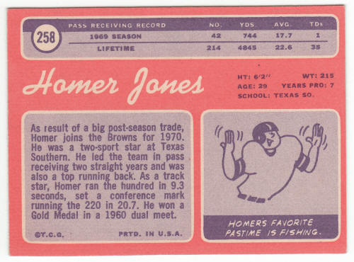 1970 Topps Football #258 Homer Jones back