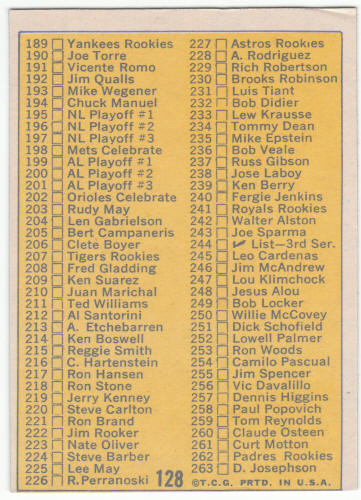 1970 Topps Baseball #128B 2nd Series Checklist back