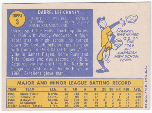 1970 Topps #3 Darrel Chaney back