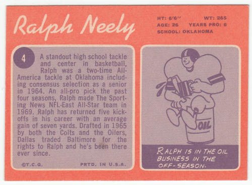 1970 Topps Ralph Neely Rookie Card #4 back