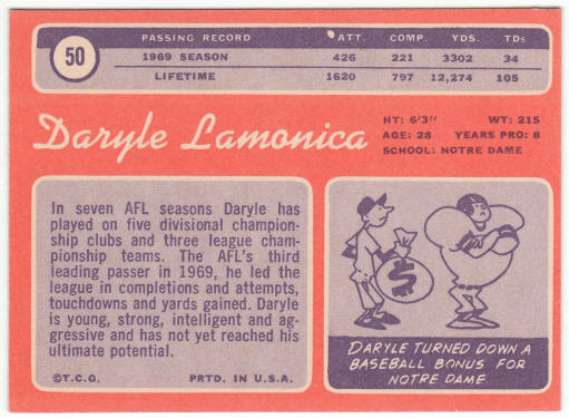 1970 Topps Football #50 Daryle Lamonica