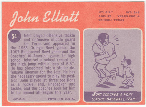 1970 Topps Football #54 John Elliott Rookie Card