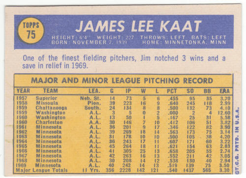1970 Topps Baseball #75 Jim Kaat
