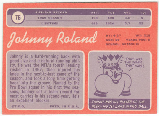 1970 Topps Football #76 Johnny Roland