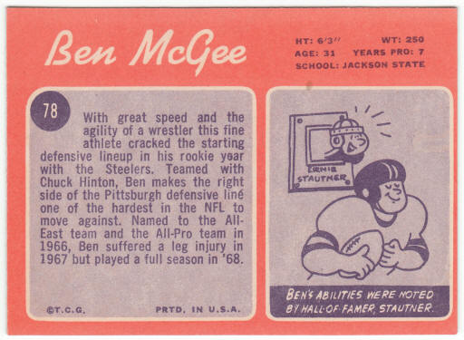 1970 Topps Football #78 Ben McGee