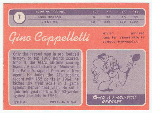 1970 Topps Gino Cappelletti #7 back