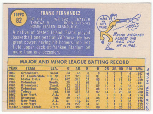 1970 Topps Baseball #82 Frank Fernandez