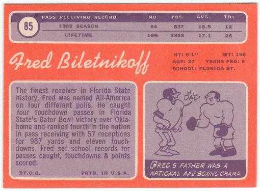 1970 Topps Football #85 Fred Biletnikoff