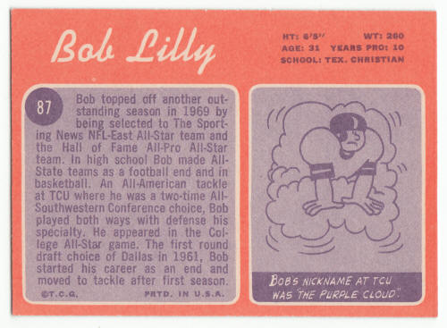 1970 Topps #87 Bob Lilly Card back
