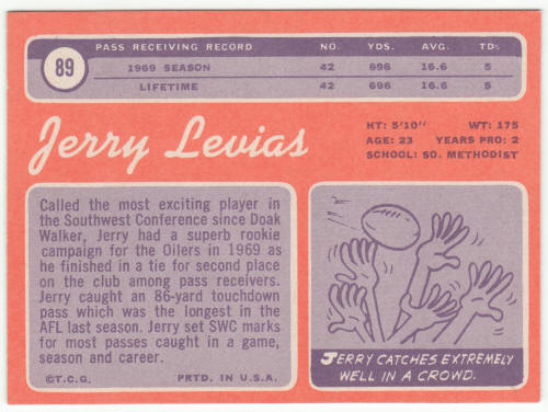 1970 Topps Football #89 Jerry LeVias Rookie Card back