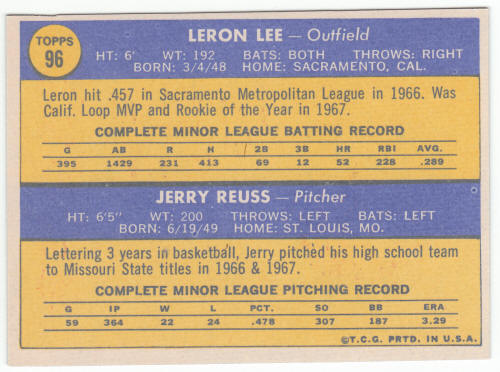 1970 Topps Baseball #96 Cardinals Rookies Leron Lee Jerry Reuss