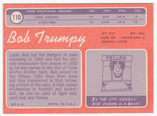 1970 Topps Football #110 Bob Trumpy Rookie Card back