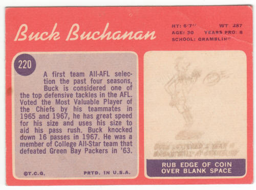 1970 Topps Football #220 Buck Buchanan back