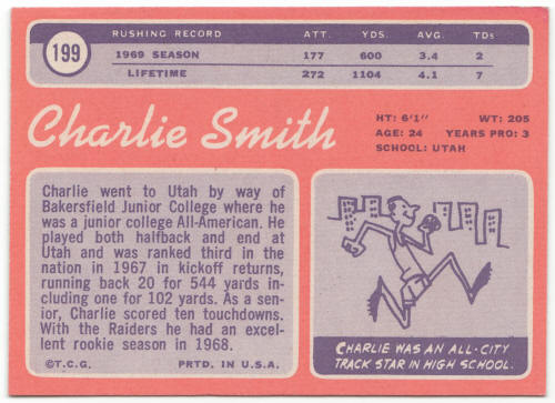 1970 Topps #199 Charlie Smith Rookie Card back
