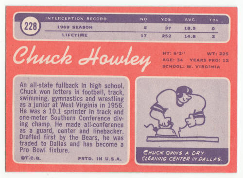 1970 Topps Chuck Howley #228 back
