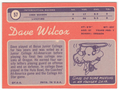 1970 Topps Football #57 Dave Wilcox back