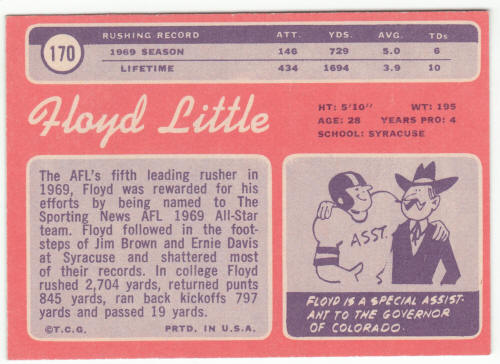 1970 Topps Football #170 Floyd Little back