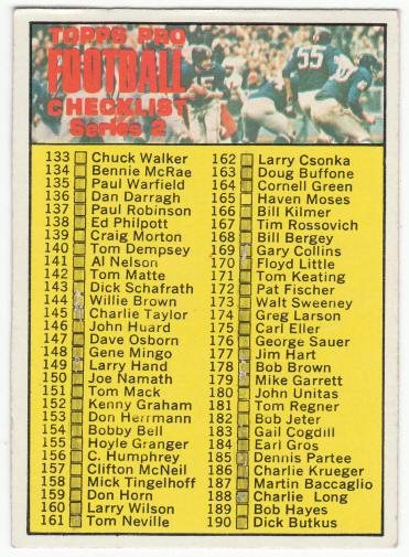 1970 Topps Football #132 Checklist Card Series 2