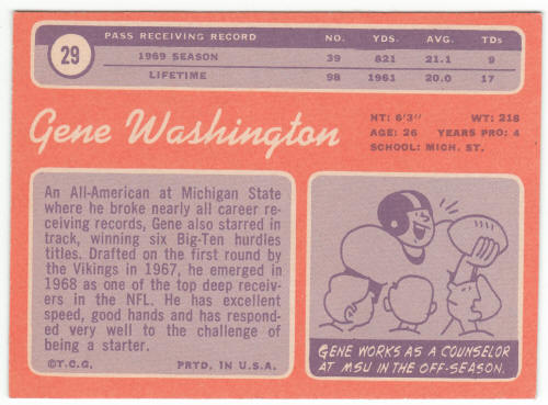 1970 Topps Football #29 Gene Washington Rookie Card