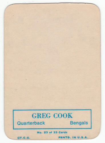 1970 Topps Glossy Insert Greg Cook #23 Rookie Card back