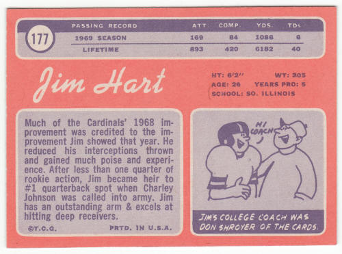 1970 Topps Football #177 Jim Hart back