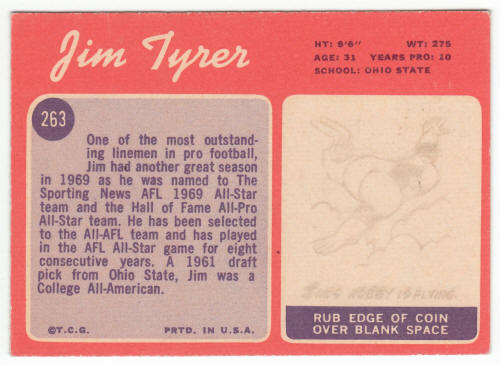 1970 Topps Football #263 Jim Tyrer back