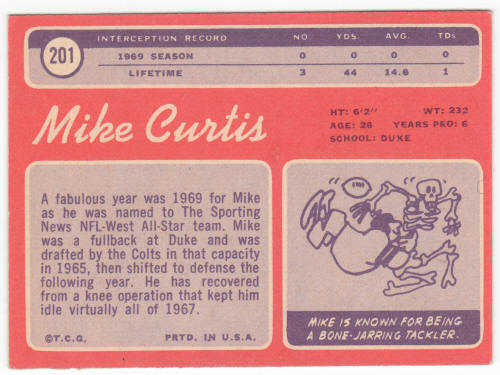 1970 Topps Football #201 Mike Curtis back
