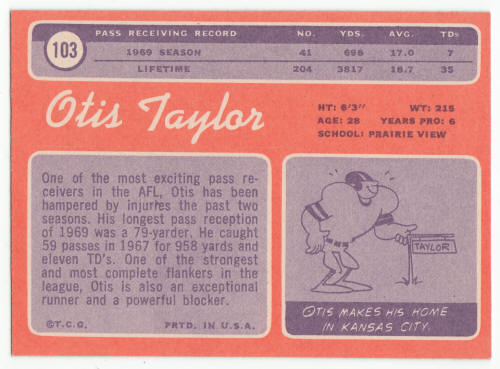 1970 Topps Otis Taylor #103 back