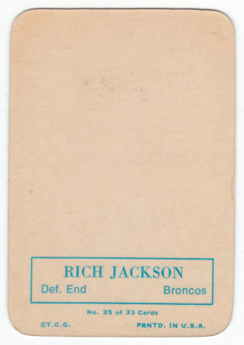 1970 Topps Glossy Insert Rich Jackson #25 Rookie Card back
