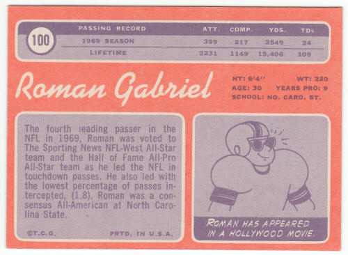 1970 Topps Football #100 Roman Gabriel back