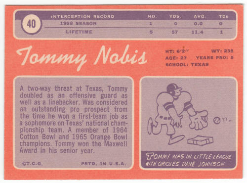 1970 Topps Football #40 Tommy Nobis back