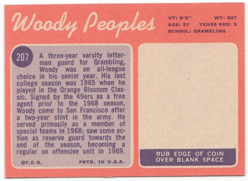 1970 Topps #207 Woody Peoples Rookie Card back