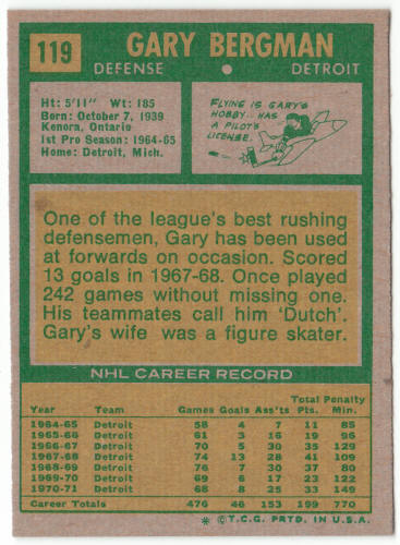 1971-72 Topps Hockey #119 Gary Bergman