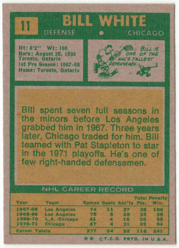 1971-72 Topps Hockey #11 Bill White