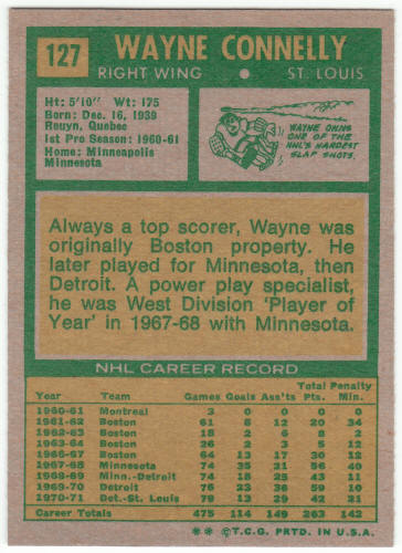 1971-72 Topps Hockey #127 Wayne Connelly