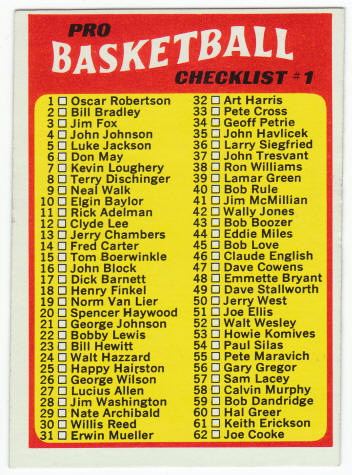 1971-72 Topps Basketball Checklist #144B Front