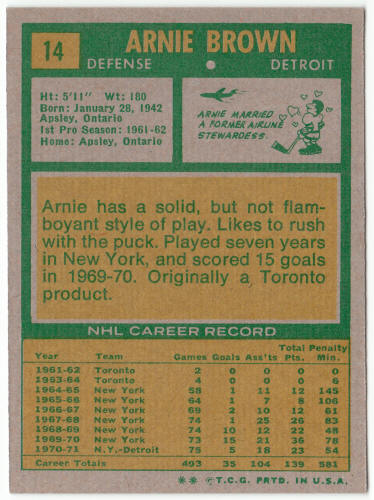 1971-72 Topps Hockey #14 Arnie Brown