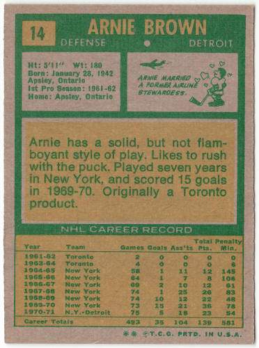 1971-72 Topps Hockey #14 Arnie Brown